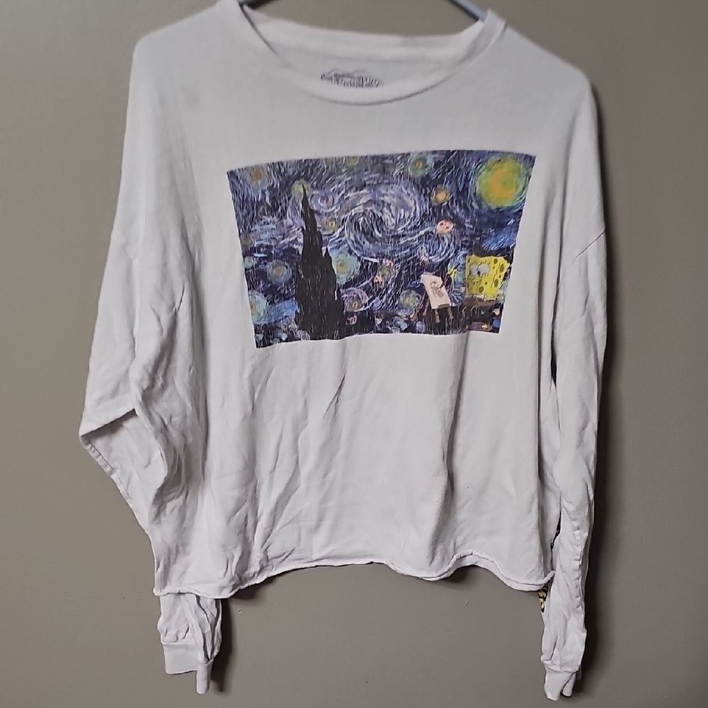 White Long Sleeve Shirt with Starry Night Print
